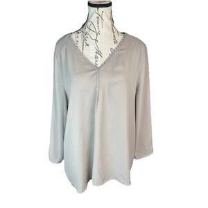 Daniel Rainn Tunic Tan Beaded Neckline Sheer Business Lagenlook Minimalist Sz L